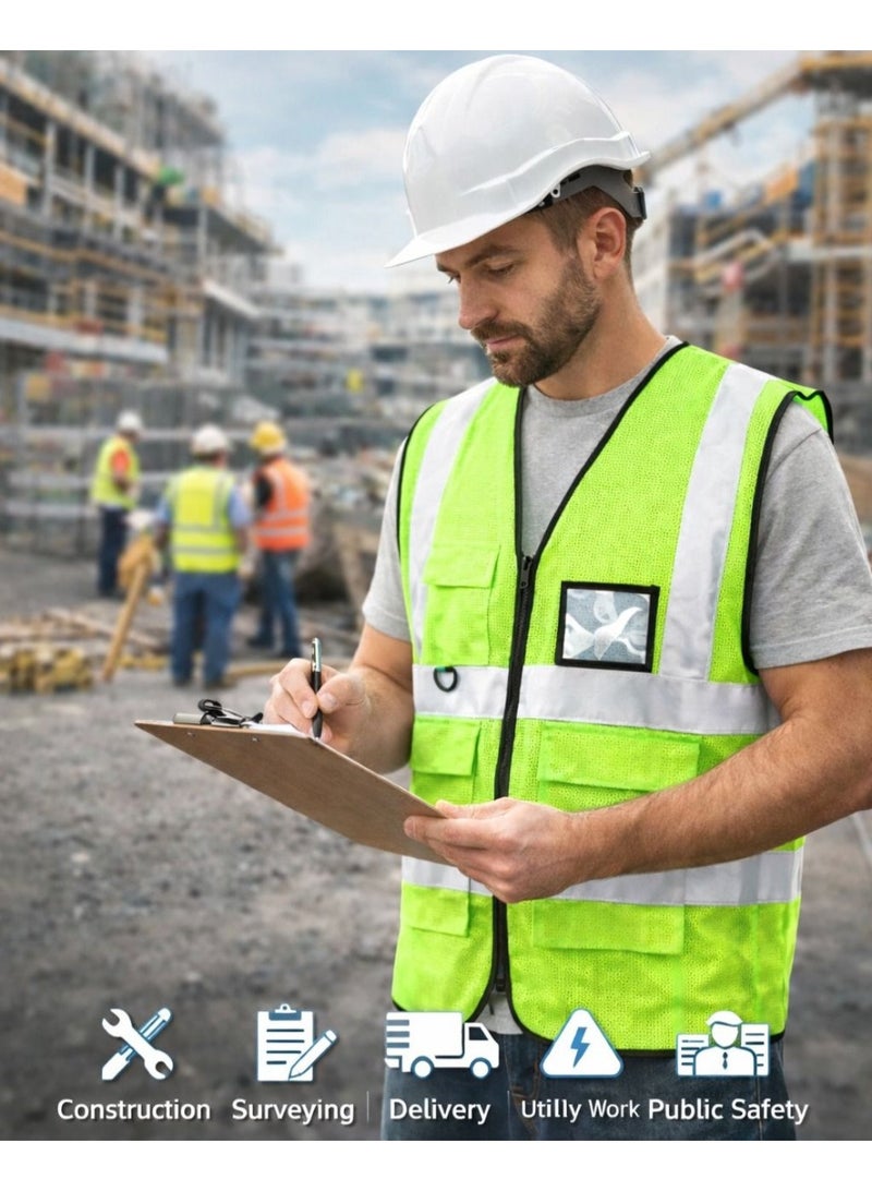 Remart High Visibility Safety Vest, Light Green Reflective Work Vest with Zipper, Multi-Pocket 120 GSM Polyester, Construction & Road Safety - Image 2